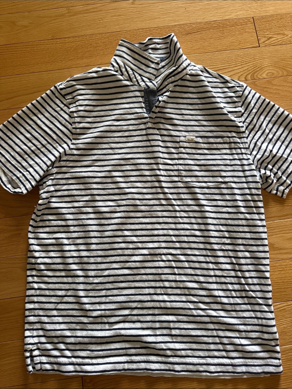 Vineyard Vines White & Navy Striped Short-Sleeve Polo